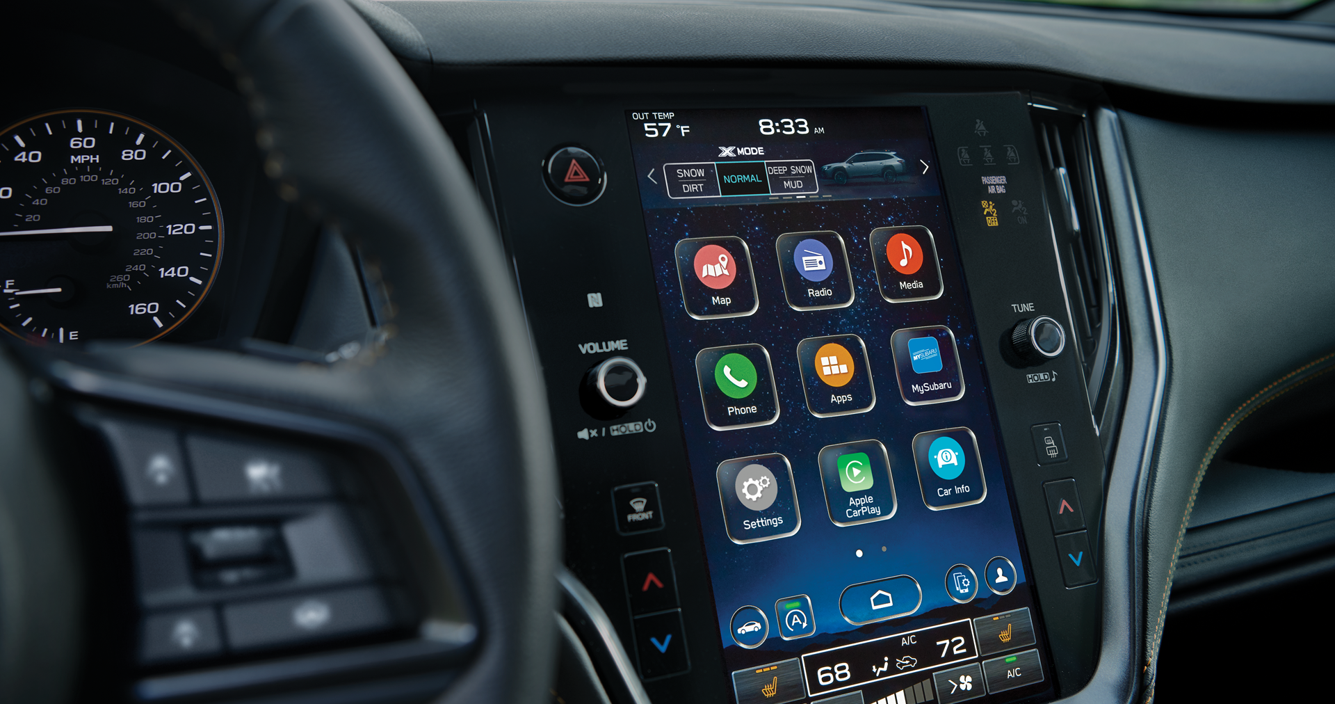 A close-up of the 11.6-inch touchscreen for the STARLINK Multimedia system on the 2023 Outback Wilderness. | Dalton Subaru in National City CA