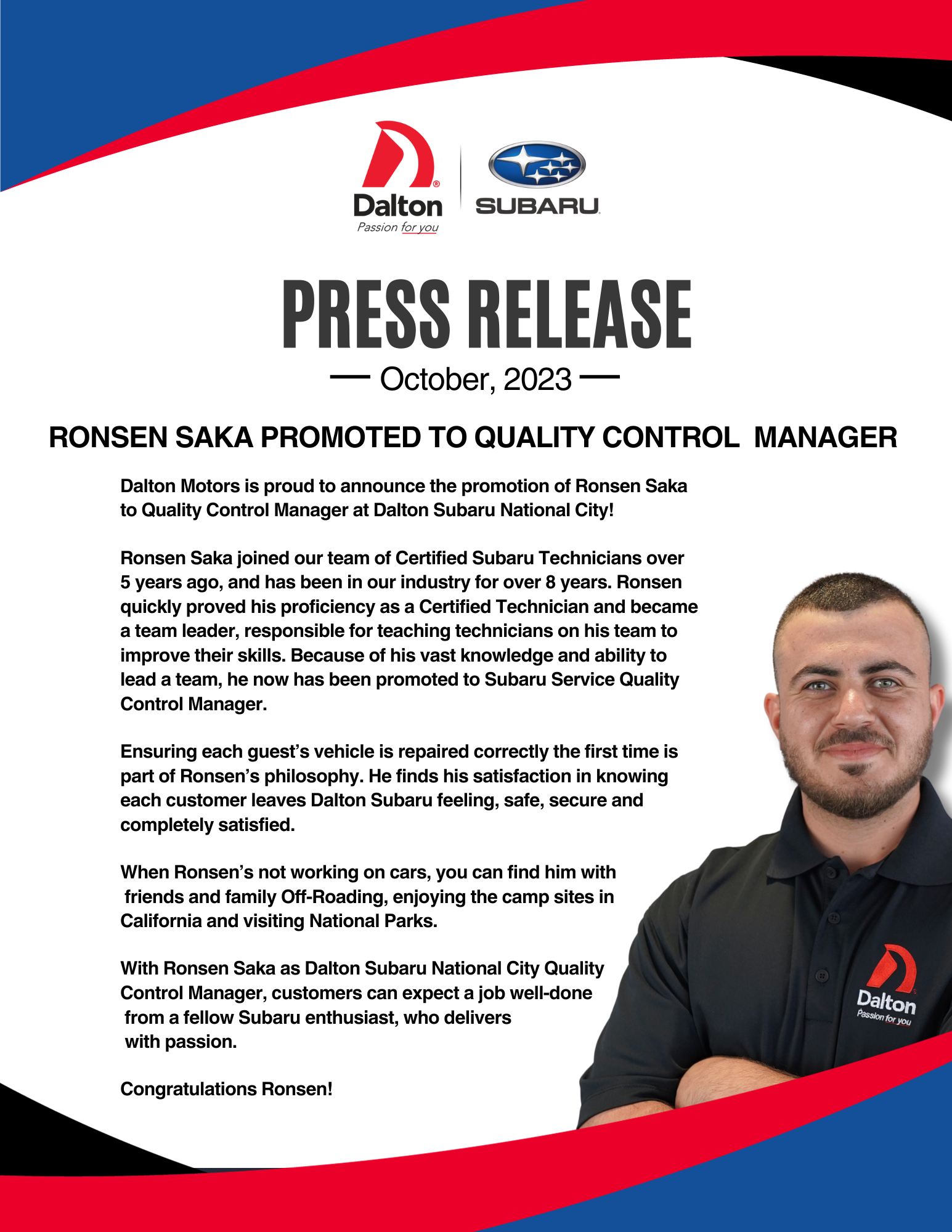 Ronsen Saka Quality Control Manager