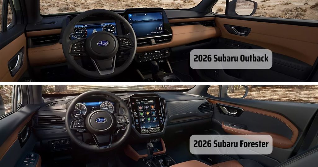 The 2026 Subaru Outback has a larger 12.1-inch screen as standard compared to the Forester
