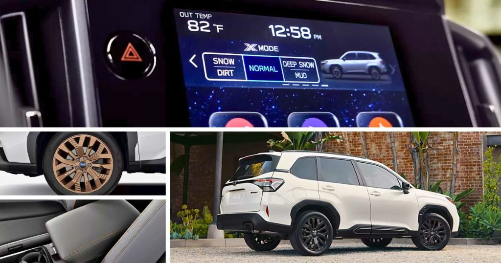 The characteristic interior and exterior features of the 2026 Subaru Forester Sport