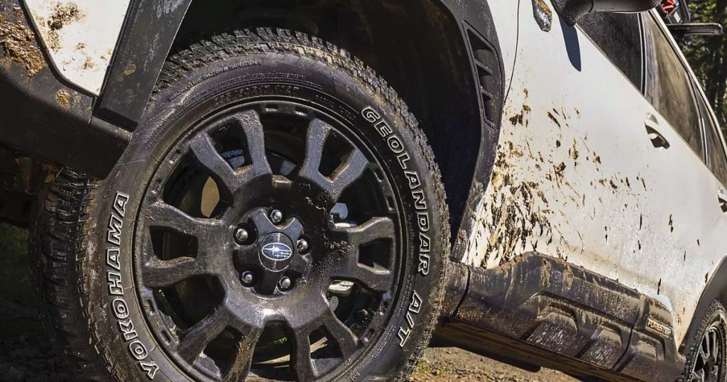 The Yokohama GEOLANDAR A/T tires on the 2026 Subaru Forester Wilderness