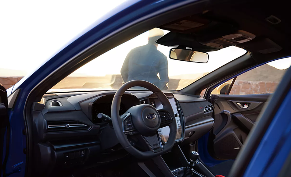 WRX D-shaped steering wheel close-up