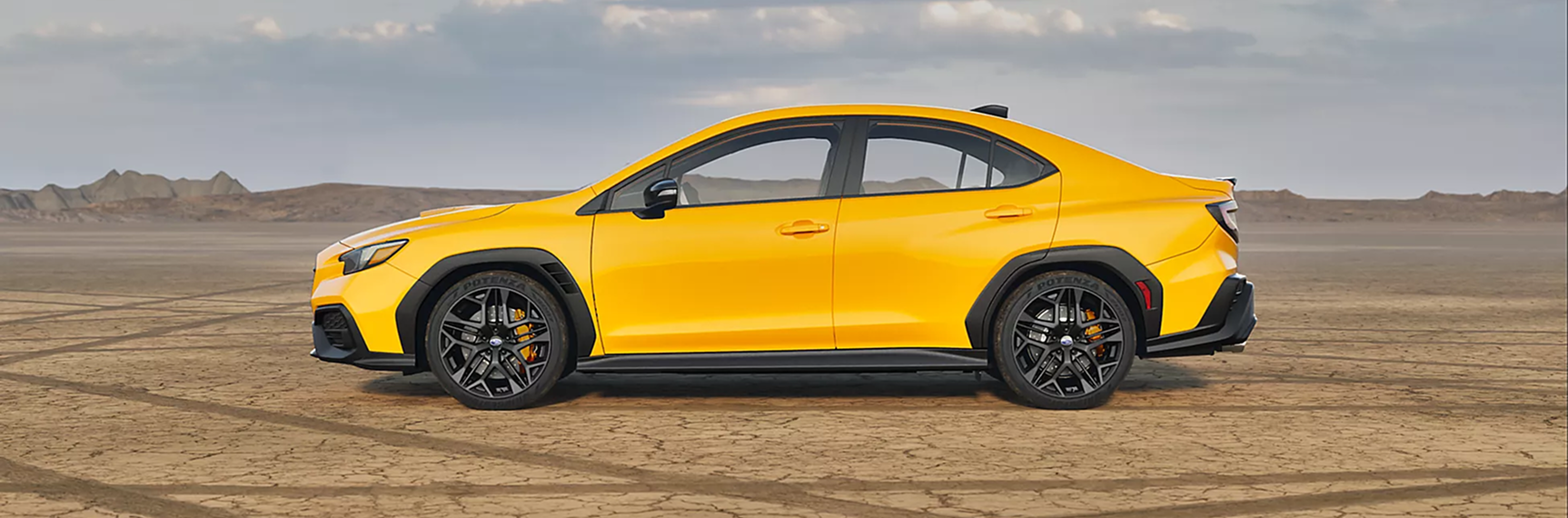 WRX Series.Yellow 19-inch matte-black wheels